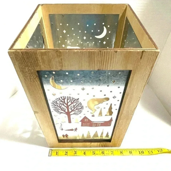 Harry David Lantern Christmas Holiday Candle Box Holder Wood Tin Cut Out Shadow - Picture 6 of 7